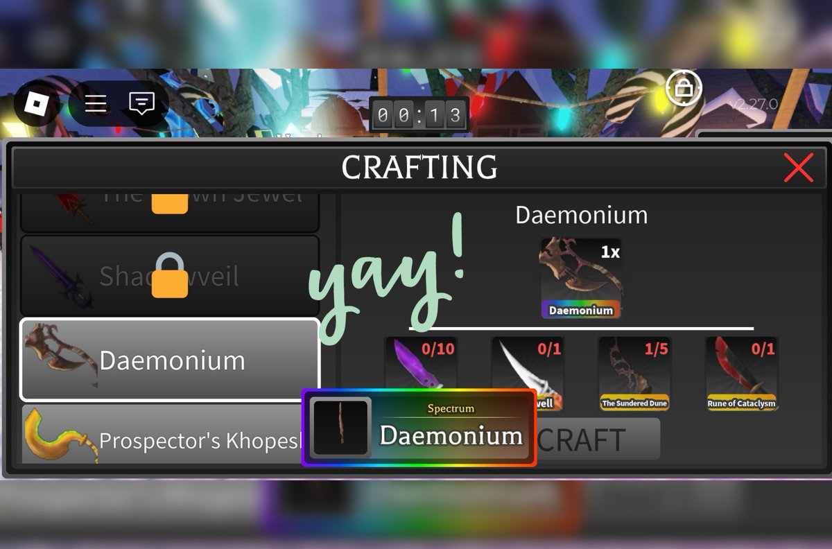 suj1ni's tweet photo. finally crafted daemonium. it was hard finding sundered dunes for trade. gave up my spare vulcani for it. 😅 then again, i got the items that i like: daemonium, got back the barbaric junk and a sundered dune to keep. ty for the trade 😉🗡️✨ https://t.co/H6Gc7SDsXC