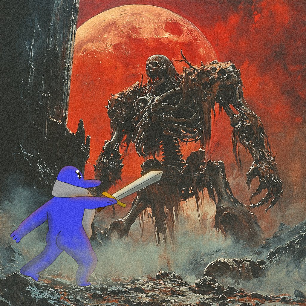 Chapter 13: The Red Moon Titan

Beneath a blood-red moon, Gnom faced a monstrous foe, its skeletal frame wreathed in rot. With a trembling hand, he raised his sword. "Hat or no, I shan't yield!" cried he, charging forth with courage unmatched.