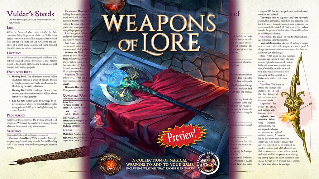 Jcorvinstevens's tweet photo. Weapons of Lore includes several rechargeable weapons, which act more like consumables since the weapons don’t recharge after a short or long rest. Instead, they require a component, or task be completed. https://t.co/scEtwjFbp7