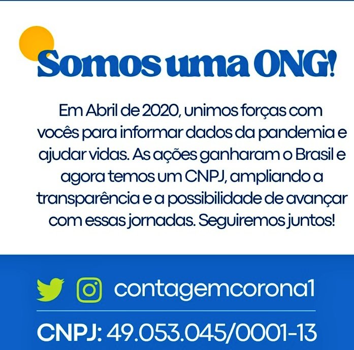 contagemcorona1's tweet image. 🔔Somos um coletivo no ar desde abril de 2020 com atualizações da #COVID19 e noticiário geral.
Também realizamos ações sociais diárias pelo país.
Início: uol.com.br/ecoa/ultimas-n…
Doe🙏
➡️PIX:
CNPJ 49053045000113
ou contagemcoronabrasil@gmail.com
➡️PicPay: contagemcoronabrasil