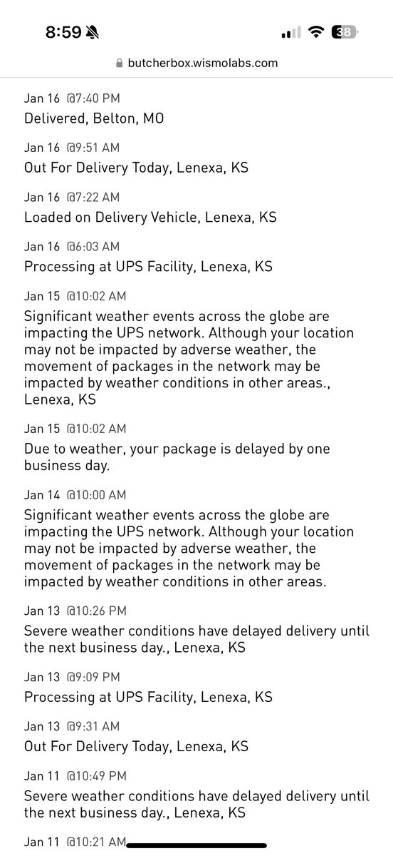 AmandaLewKC's tweet photo. @UPS just delivered $175 worth of meat after having it for NINE days, it should have been delivered 7 days ago! I could smell it was rancid when I picked it up off the porch. It should have damaged out &amp; returned to @butcherbox 🤬 #upssucks https://t.co/VhTjWYMNpw