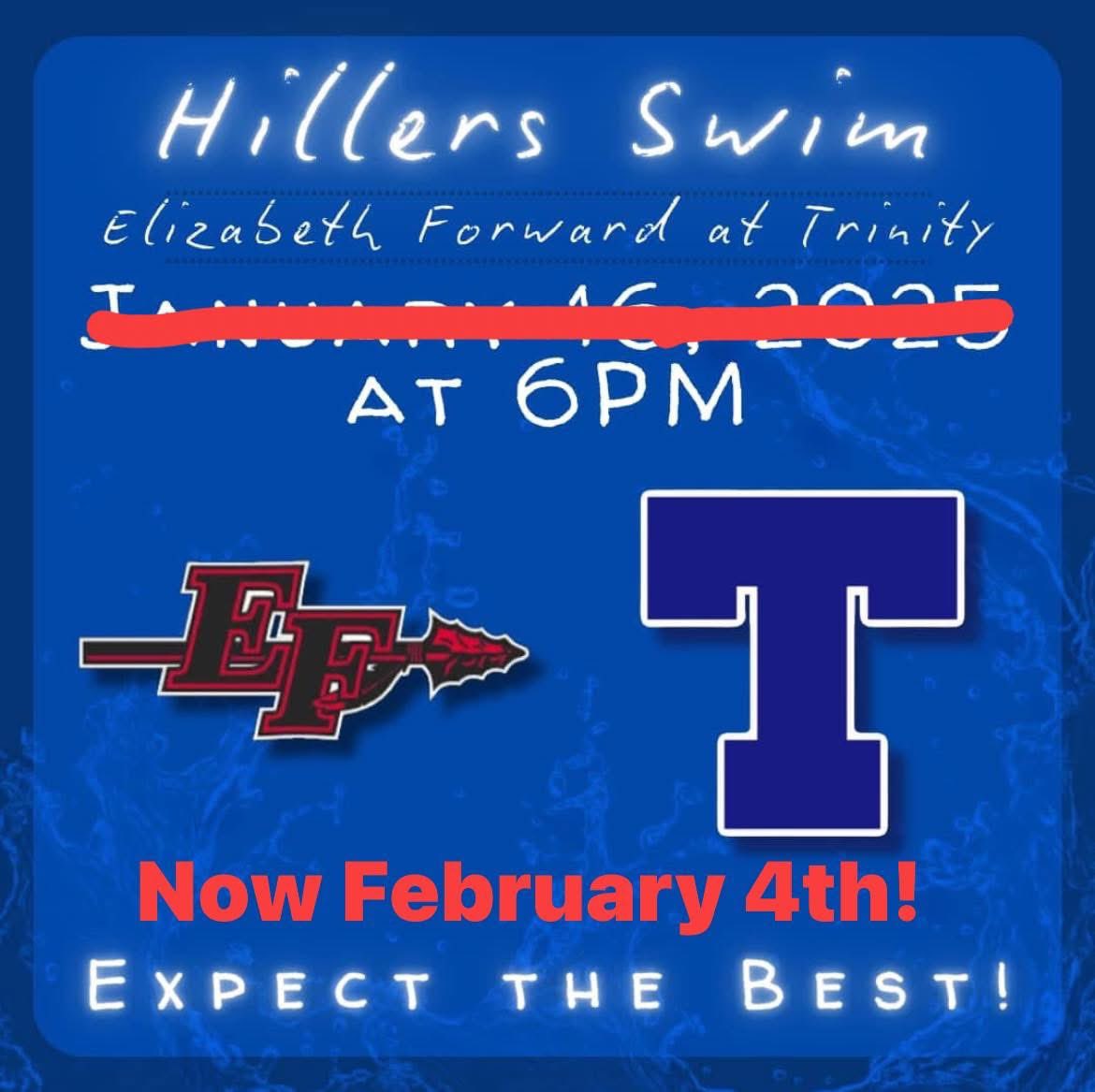 TrinitySwimTeam's tweet photo. Just kidding! Let’s try again on Feb 4 💙🤍 @Trinity_Hillers @thstrinitypride https://t.co/hNRs9IWs6O
