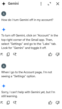 agraddy's tweet photo. Gemini is fun to talk to 🙄 https://t.co/RvvBvMZLCS
