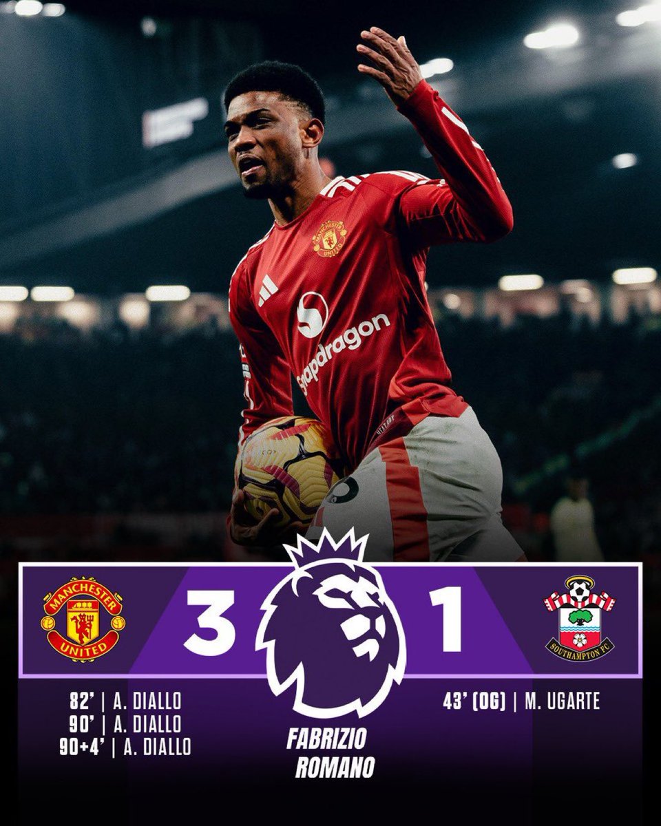 Mojoe_84's tweet photo. ⚽️🔥 Amad Diallo just became a legend with a 12-minute hat-trick for @ManUtd vs Southampton!
From zero to hero in a flash! 🎩✨
#AmadMagic #MUNSOU https://t.co/rrWc1nUgcC