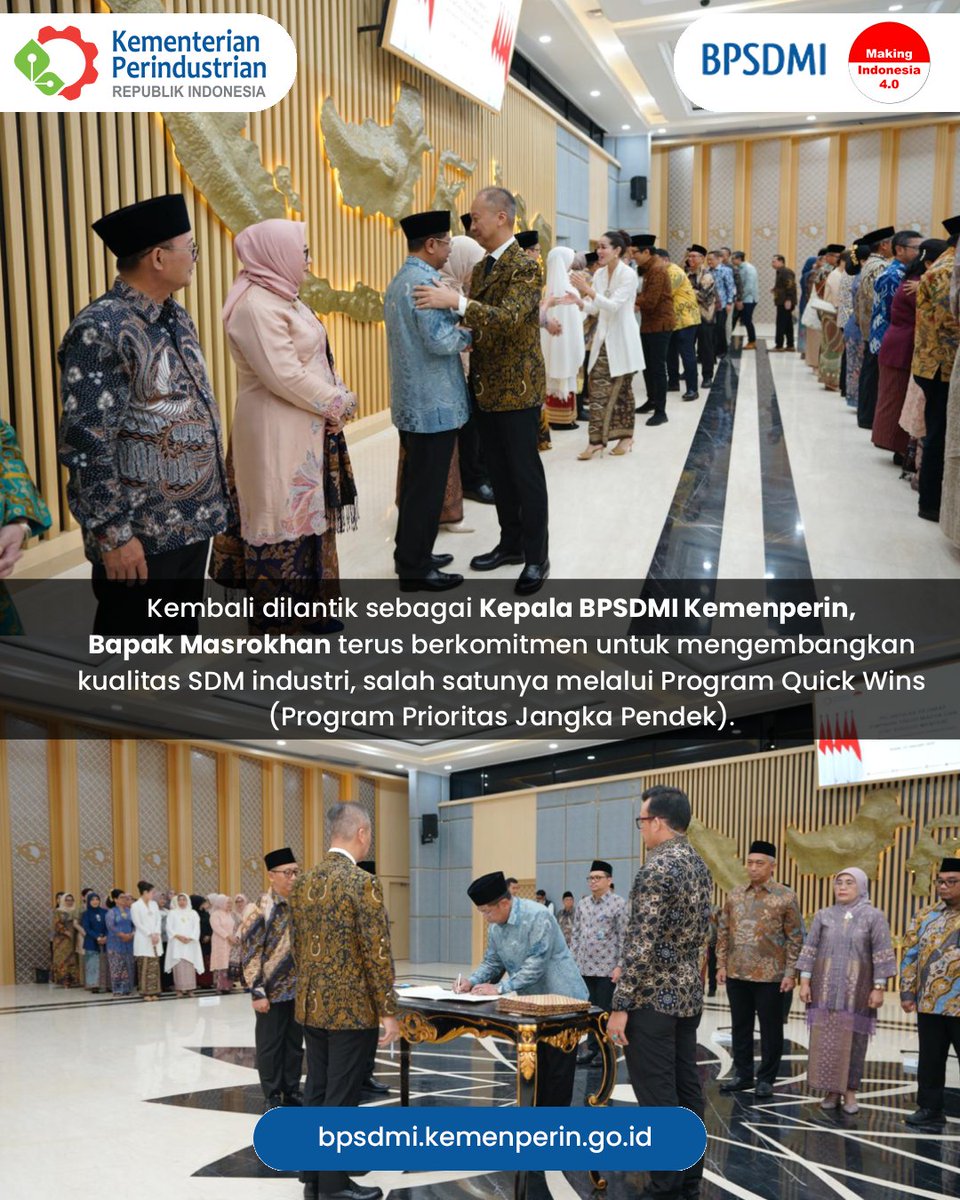 BPSDMI_Kemperin's tweet image. Halo Sobat Industri!

Kepala BPSDMI Kemenperin, Bapak Masrokhan, kembali dilantik. Untuk terus mewujudkan SDM industri yang kompeten dalam jangka pendek, BPSDMI memiliki empat program Quick Wins dalam enam bulan.

#quickwins 
#quickwinsbpsdmi
#SDMIndustri 
#BPSDMIKemenperin