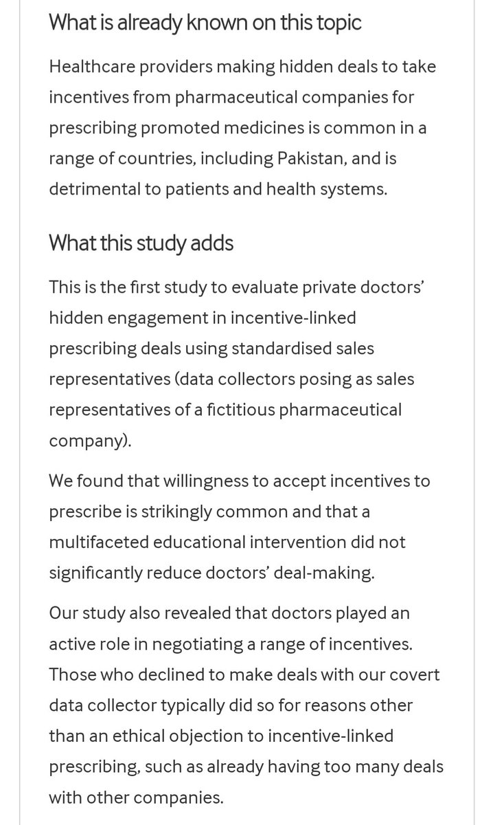 Prof Mishal S Khan (@drmishalk) on Twitter photo Pleased to share our groundbreaking randomized trial on doctors taking bribes from pharmaceutical companies (in Pakistan, but happens widely) <a href="/GlobalHealthBMJ/">BMJ Global Health</a>
gh.bmj.com/content/9/12/e… Pleased to share our groundbreaking randomized trial on doctors taking bribes from pharmaceutical companies (in Pakistan, but happens widely) <a href="/GlobalHealthBMJ/">BMJ Global Health</a>
gh.bmj.com/content/9/12/e…