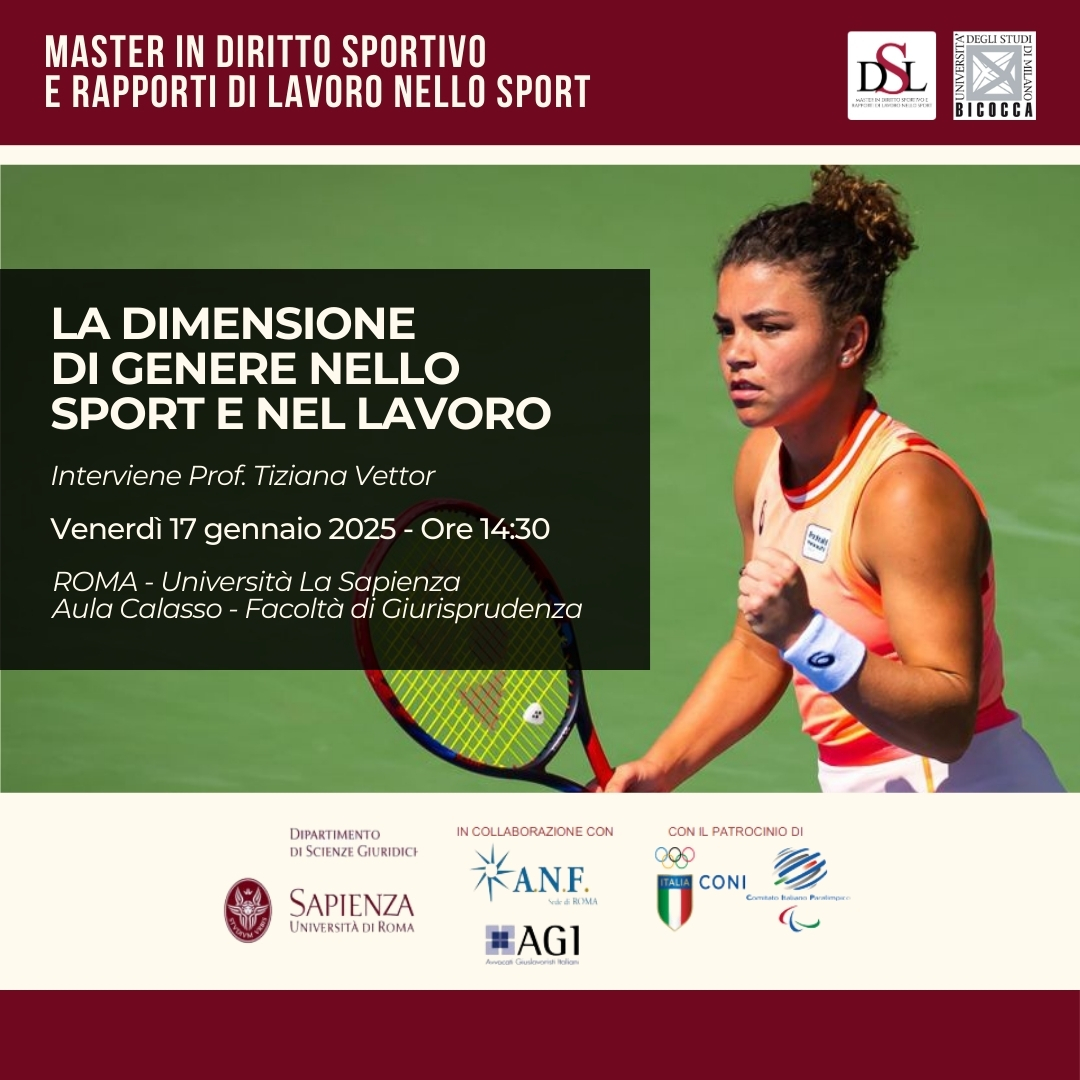 Master Diritto Sport (@masterdsl) on Twitter photo Oggi si terrà il Convegno dal titolo "La dimensione di genere nello sport e nel lavoro", presso <a href="/SapienzaRoma/">Sapienza Università di Roma</a> , con l’intervento della Prof. <a href="/TizianaVettor/">Tiziana Vettor</a> , Direttrice del Master.
<a href="/unimib/">Università degli Studi di Milano-Bicocca</a>
<a href="/Coninews/">CONI</a> Oggi si terrà il Convegno dal titolo "La dimensione di genere nello sport e nel lavoro", presso <a href="/SapienzaRoma/">Sapienza Università di Roma</a> , con l’intervento della Prof. <a href="/TizianaVettor/">Tiziana Vettor</a> , Direttrice del Master.
<a href="/unimib/">Università degli Studi di Milano-Bicocca</a>
<a href="/Coninews/">CONI</a>
