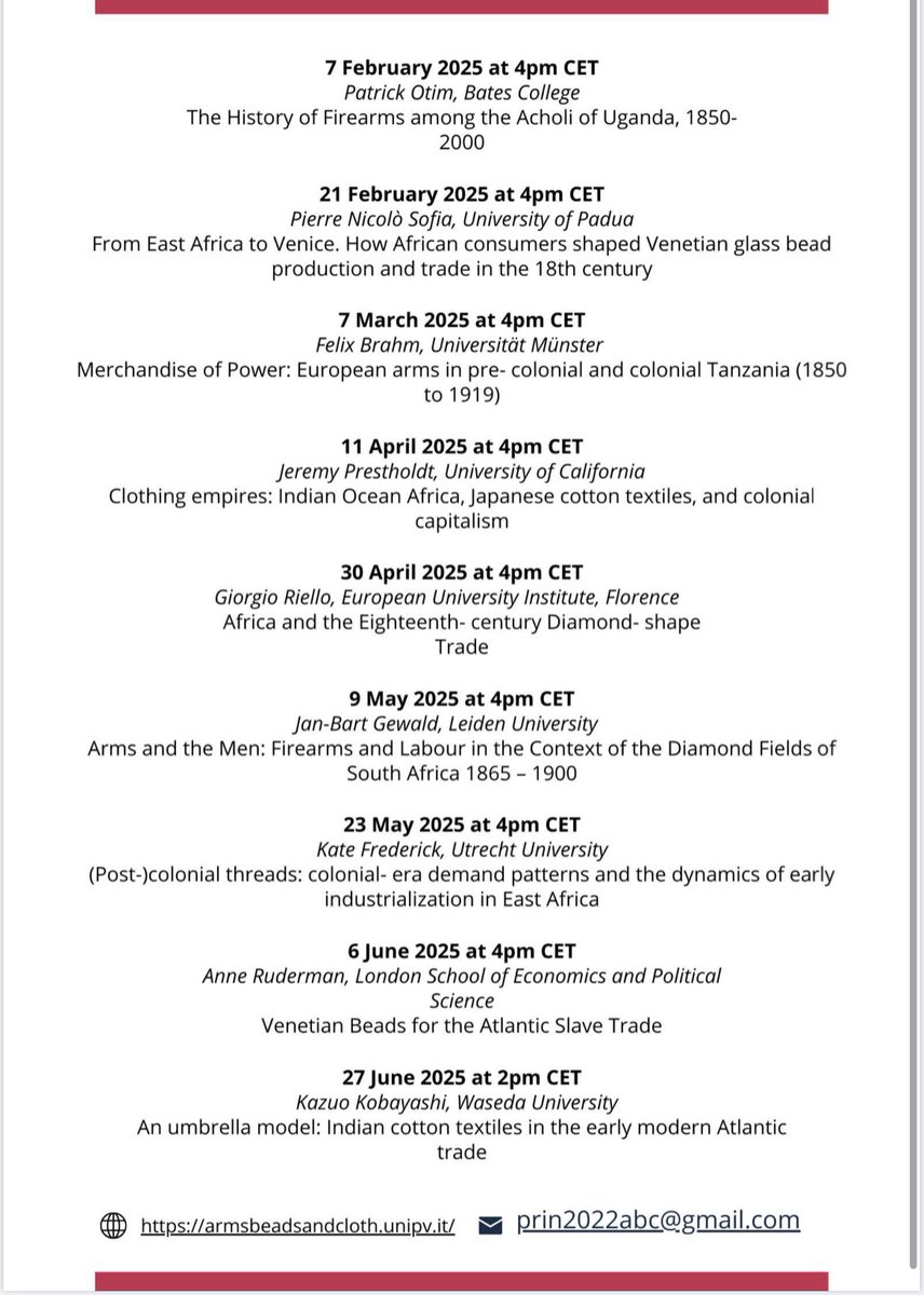 The program of our online seminar series in finally out! 

From February to June, ABC will host world-renowned experts in the fields of #Africanstudies and #Globalhistory 

🔗 Zoom link: bit.ly/4g6hVPr