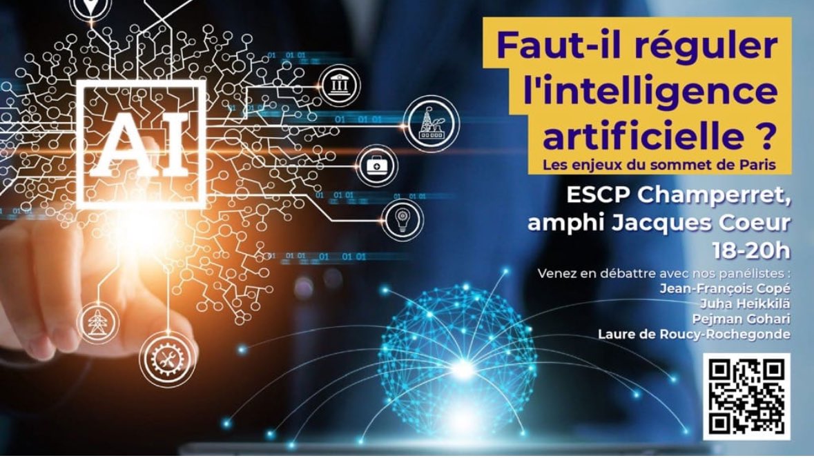 MarcStraussKahn's tweet image. RÉSERVEZ “Faut-il réguler l'intelligence artificielle ? Les enjeux du sommet de Paris” #ESCP 23.1.25 18h-20h 👉escp.eu/events/les-enj… animé par #MLefebvre et #VStraussKahn Co-Directeurs du ESCP Geopolitics Institute, 8 av. de la Porte de Champerret 75017