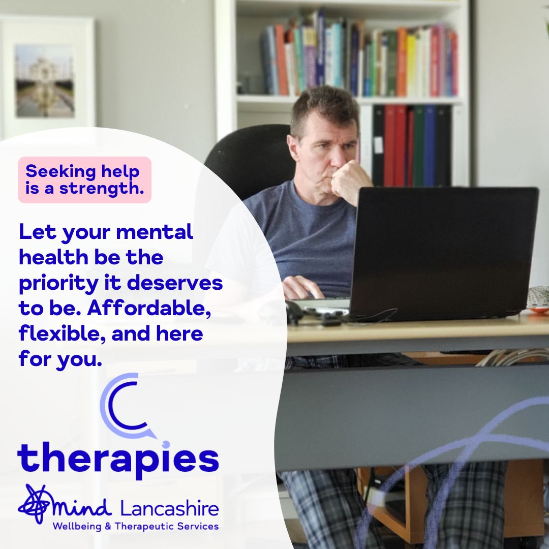LancsMind's tweet image. Seeking help is a strength. Lancashire Mind Therapies service offers a safe, #supportive space to talk about your #mentalhealth and take steps toward feeling better. Affordable, flexible #therapy, and here for you. 👉ow.ly/FAnm50Uzo7I | #MensMentalHealth #EndTheStigma