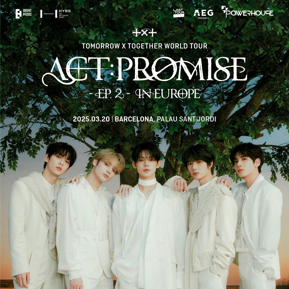 ✨ TOMORROW X TOGETHER llegará a España en marzo ✨

El grupo de K-pop contará con una única parada en nuestro país con la que dará inicio su gira en Europa:

📅20 de marzo - Palau Sant Jordi, Barcelona.

Consigue tus entradas 👉 entradas.com/artist/tomorro…
#TomorrowXTogether #Kpop