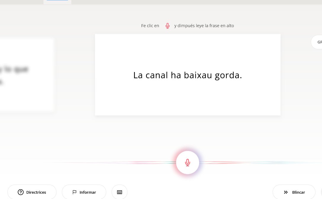 Fe sentir la tuya voz!

Si charras aragonés, colabora gravando-te con un móbil, tableta u ordinador. Tamién puez colaborar ninviando mas frases. Dica hue s'ha replegau mas de 10.000 frases en totas las variedaz d'aragonés.

En esta guía trobarás mas info: drive.google.com/file/d/107quWB…