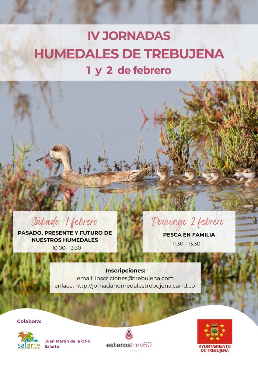 Los días 1 y 2 de febrero celebraremos el Día Mundial de los Humedales de Trebujena con unas jornadas especiales.

🔗 Más información e inscripciones facebook.com/share/15dKKokW…