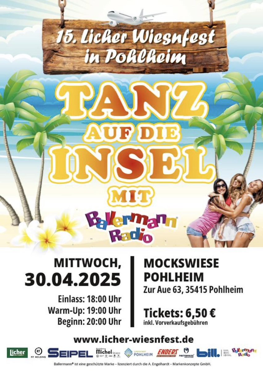 MrBallermann's tweet photo. Ticket-Verlosung, Partyhits &amp; beste Laune – Heute Abend wird die Sendung „Achtung Patrick“  vom 15. Licher Wiesnfest Pohlheim präsentiert! 
Ab 17.00 Uhr – nur bei Ballermann Radio! Lust auf Sonne, Party im Licher Wiesnfest-Style und Urlaubsgefühl? 
https://t.co/cXXn1X5E1D https://t.co/PdbI7dTtHL