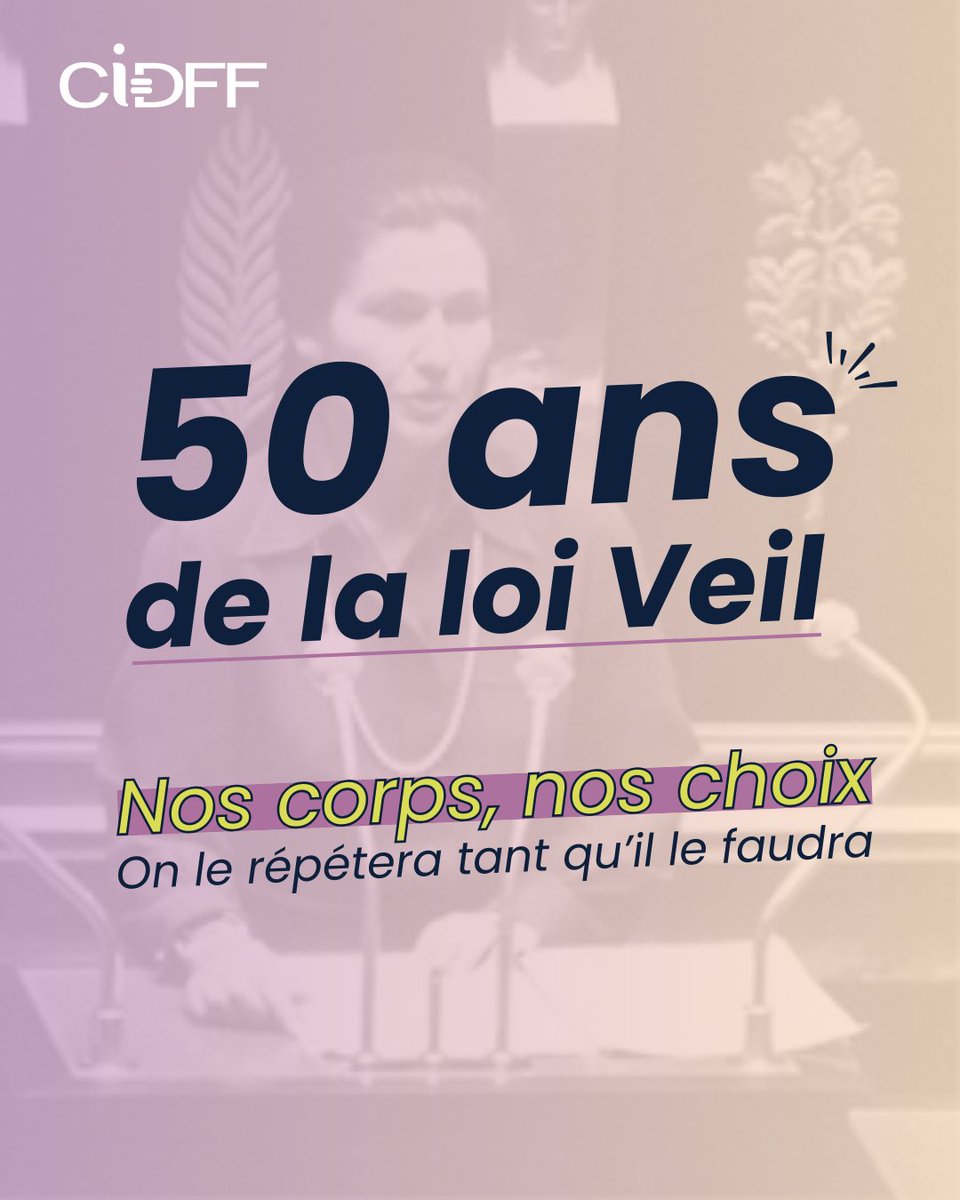 Aujourd'hui, nous fêtons les 50 ans de la loi Veil légalisant l'avortement.

En 2024, nous avons lutté et célébré ensemble l'inscription de l'IVG dans la constitution.

Le combat est loin d'être terminé.

50 ans après, honorons les luttes accomplies et continuons le combat !