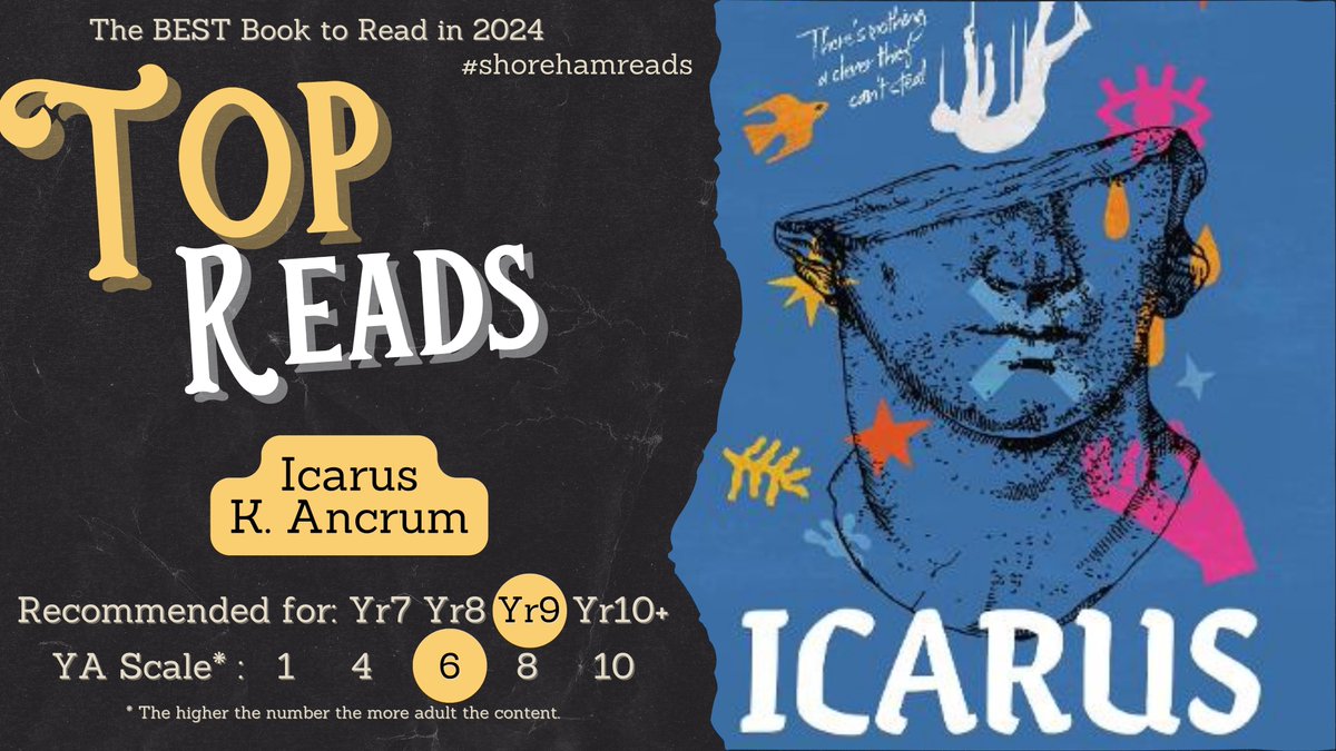 ShorehamReads's tweet image. This week&apos;s TOP READ is ICARUS by K. Ancrum. We think this book is utterly lovely! #shorehamreads #topreads #lovetoread