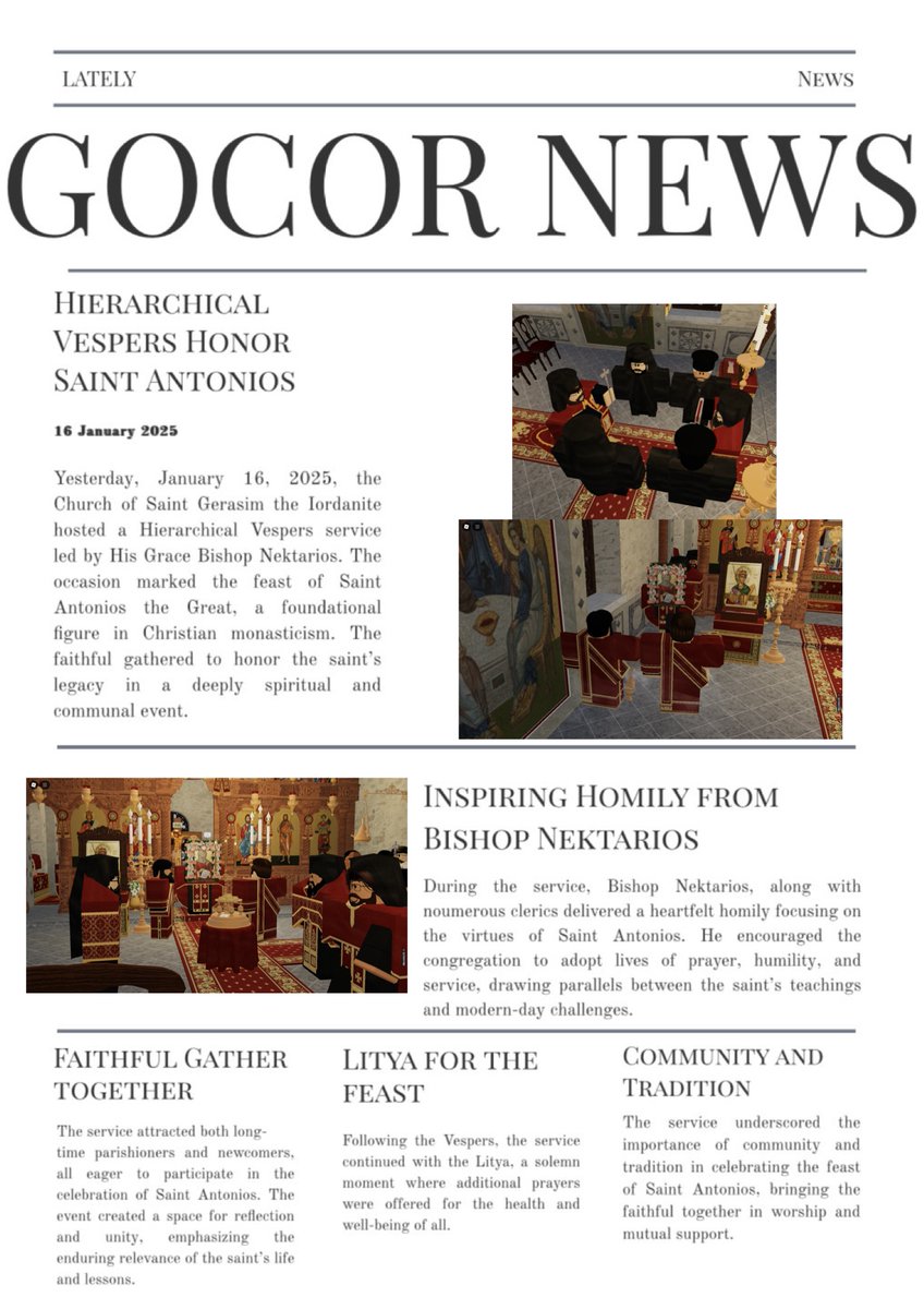 Father_Simos's tweet image. Article from the Newspaper „GOCOR News“ regarding yesterdays Hierarchical Vespers, for the feast of Saint Antonios the Great