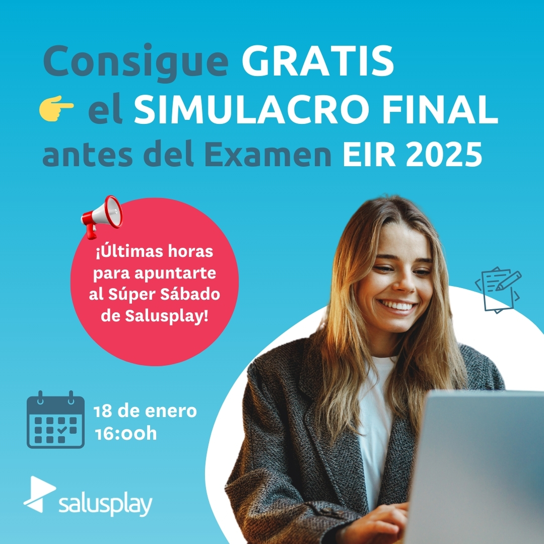 📢 Últimas horas para conseguir el SIMULACRO FINAL antes del EXAMEN EIR 2025:
 
Ponte a prueba una última vez, inscribiéndote al Súper Sábado ❤️‍🔥
 
👉 Te esperamos el 18 de enero a las 16:00h 🗓

Apúntate GRATIS ahora📲: m.salusplay.com/super-sabado-e…