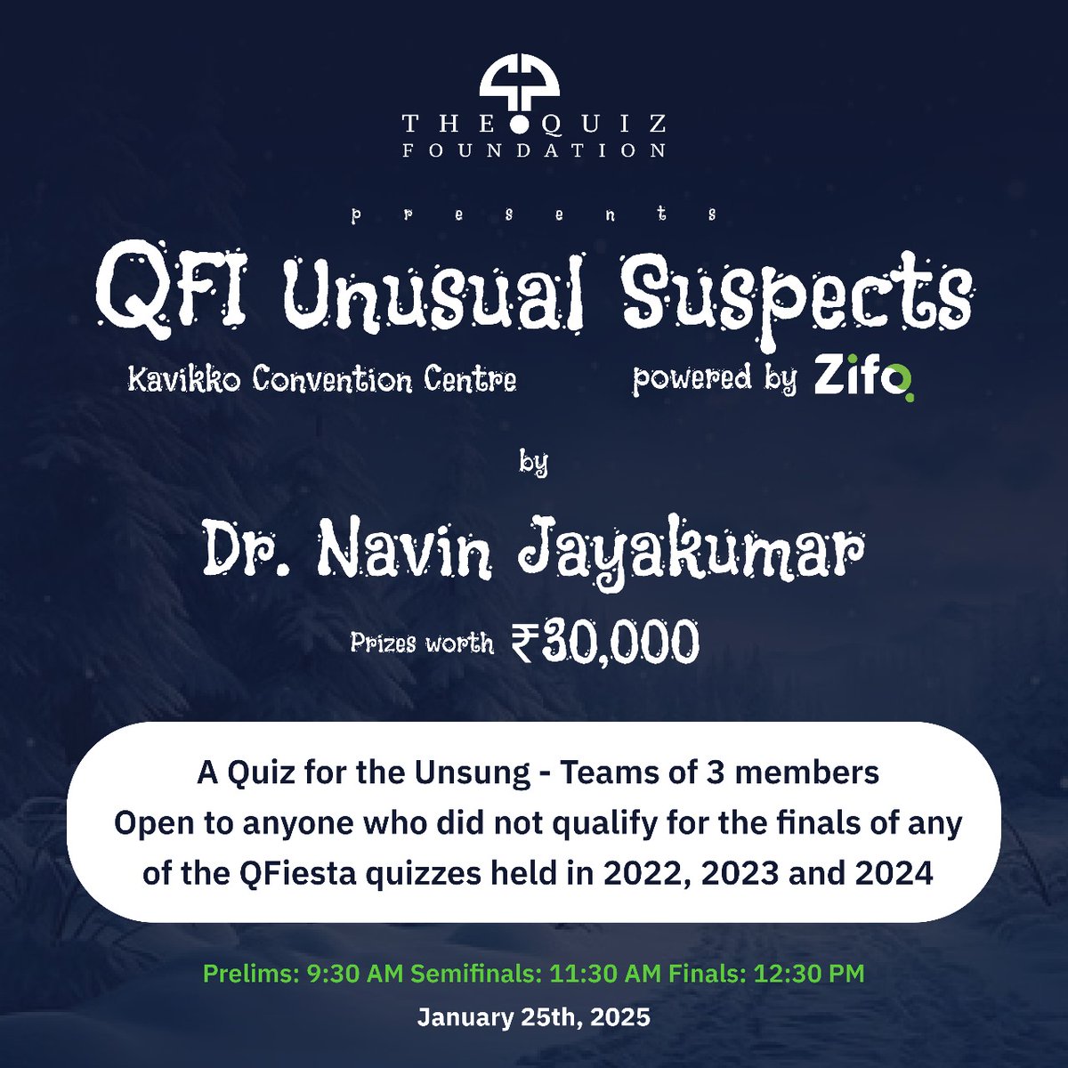 QFI UNUSUAL SUSPECTS QUIZ Experience the thrill of reaching a quiz final.
QFI has removed all the "Usual Suspects" quizzers from play.
Details below 
Registed here
bit.ly/usopen2025