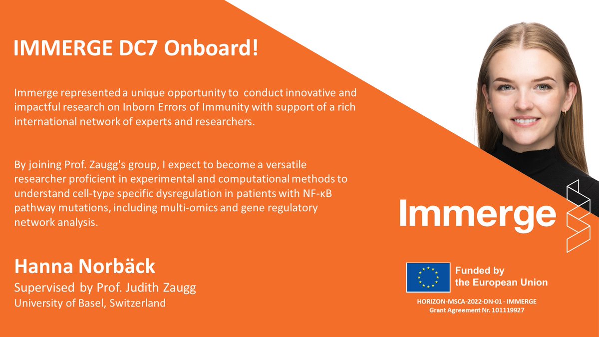IMMERGE_MSCA_DN's tweet image. Hanna Norbäck is the
@IMMERGE_MSCA_DN Doctoral Candidate (DC) nr. 7! 🎉
🔎Visit our website to know more: 🤩
👩🔬 DC 7: immergeproject.eu/researchers/ca…
👩🔬Supervisor: immergeproject.eu/supervisors/ju…
🇨🇭Project 7: immergeproject.eu/projects/07/
🔬@MSCActions
🇪🇺@EU_Commission
#DoctoralNetwork
#Immunology