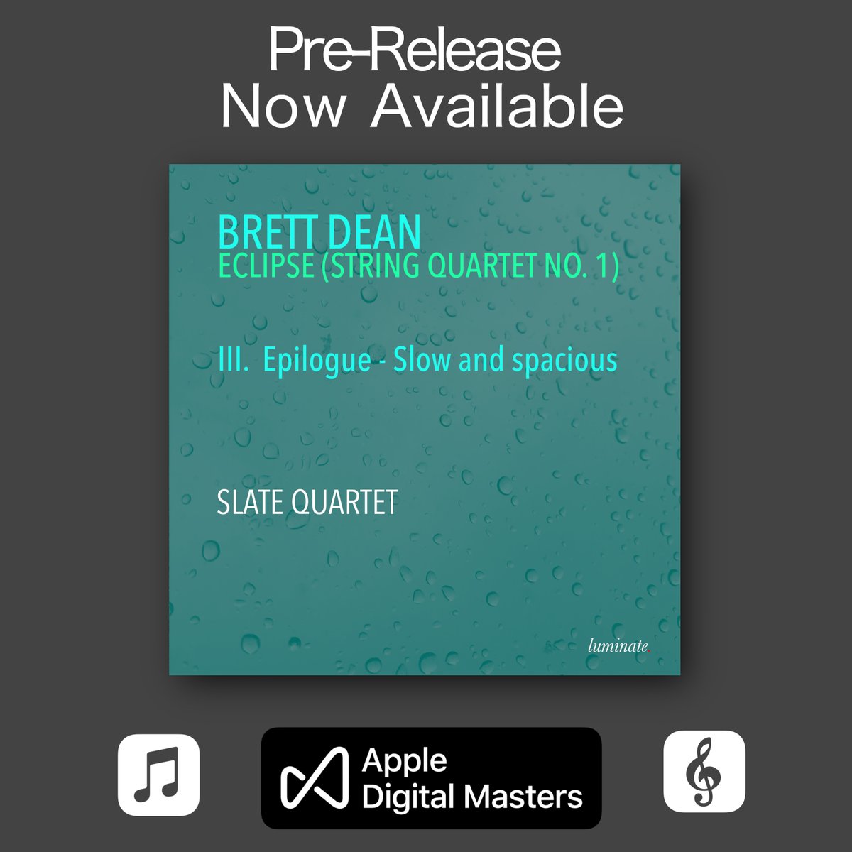 Luminate Records (@luminaterecords) on Twitter photo 🎧 Pre-release track now available! 🎧
A sumptuous finale to <a href="/brettdeanmusic/">Brett Dean</a>'s String Quartet No.1, 'Eclipse' by the Slate Quartet Complete work available Friday 24th January
music.apple.com/us/album/brett… 🎧 Pre-release track now available! 🎧
A sumptuous finale to <a href="/brettdeanmusic/">Brett Dean</a>'s String Quartet No.1, 'Eclipse' by the Slate Quartet Complete work available Friday 24th January
music.apple.com/us/album/brett…