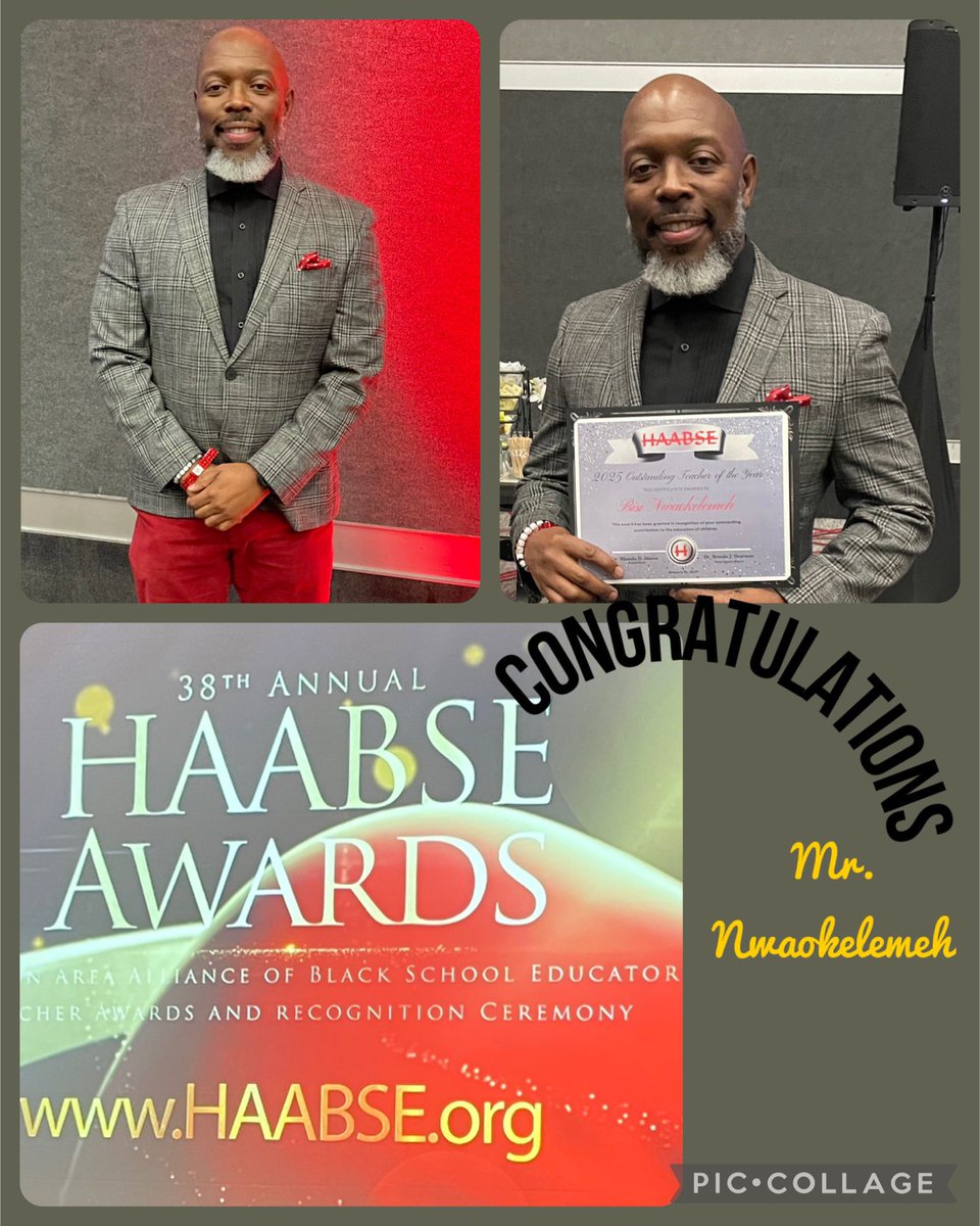 Congratulations to Mr. Nwaokelemeh for being honored by the Houston Area Alliance for Black School Educators (HAASBE) as our Teacher of the Year! His hard work, determination, and perseverance does not go unnoticed.❤️🤍🖤🐴