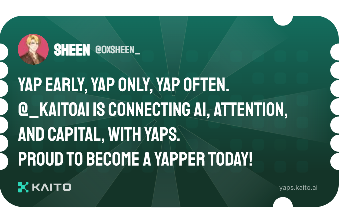 Yap early, yap only, yap often.

@_kaitoai is connecting AI, attention and capital with Yaps.

Just claimed my social card and I'm accumulating Yap points in real-time.

Claim yours 👉 yaps.kaito.ai/referral/14975…