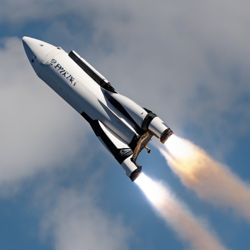 munozvic's tweet photo. #SpaceX #boostercatch, caught mid-air, blue sky, sleek #spacecraft design, Elon Musk cheering, SpaceX #team #celebrating, #futuristic, high-tech https://t.co/dtZ00ATixU