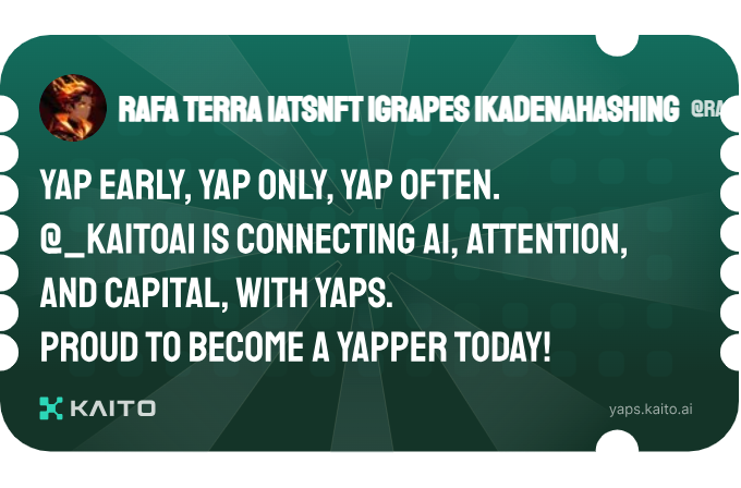 Yap early, yap only, yap often.

@_kaitoai is connecting AI, attention and capital with Yaps.

Just claimed my social card and I'm accumulating Yap points in real-time.

Claim yours 👉 yaps.kaito.ai/referral/35082…
