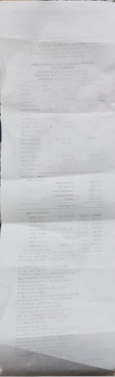 SuvadeepBanerje's tweet photo. @BATA_India Now this is another googly for me, the customer support says my purchase is not reflecting in their system, while i made the purchase in a Bata Store.

The invoice is again being attached. https://t.co/IFec7tXHRO