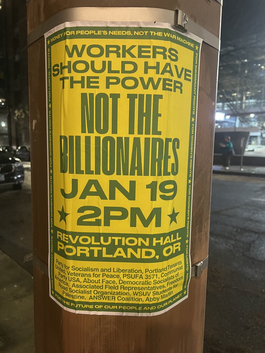 TheRealFarley's tweet photo. PUBLIC SAFETY ALERT: Antifa is organizing a Direct Action the day before President Trump's Inauguration.

These Pro-Socialist "Students for Palestine" flyers were just posted all around Downtown #Portland - and they're wheatpasted, so they're literally impossible to get off. https://t.co/rwgeHqgOYV