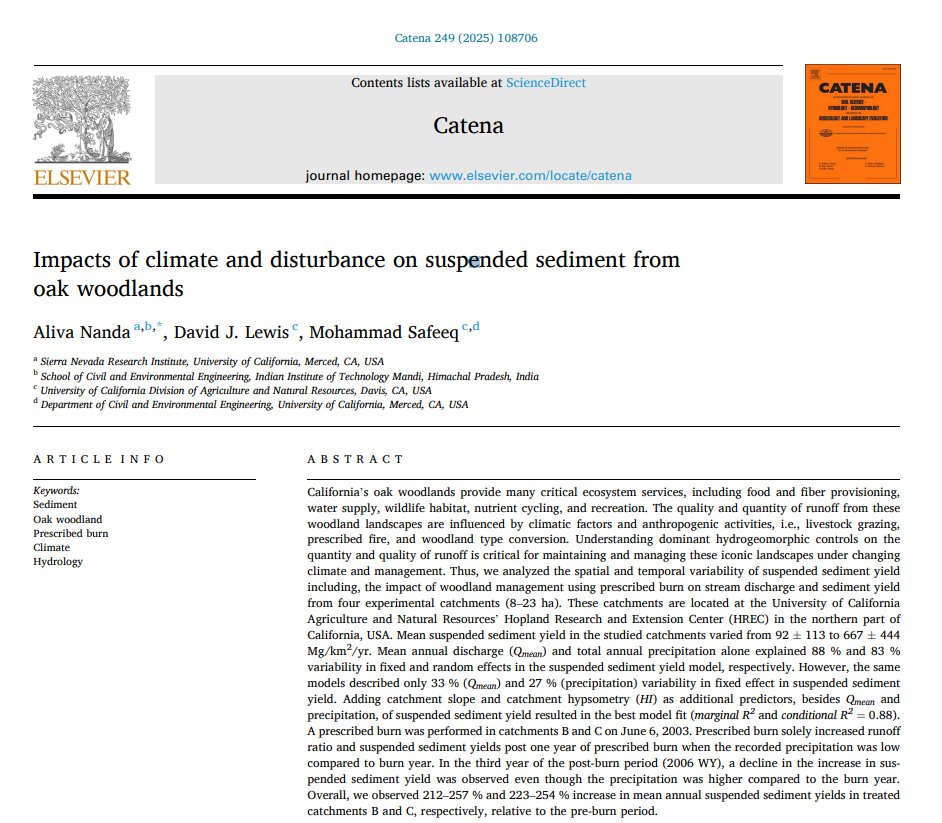 ALIVA NANDA (@alivananda) on Twitter photo Check out our recent article on "Impacts of Climate and Disturbance on Suspended Sediment from Oak Woodlands"
sciencedirect.com/science/articl…
<a href="/safeeqkhan/">Safeeq Khan</a> David Lewis Check out our recent article on "Impacts of Climate and Disturbance on Suspended Sediment from Oak Woodlands"
sciencedirect.com/science/articl…
<a href="/safeeqkhan/">Safeeq Khan</a> David Lewis