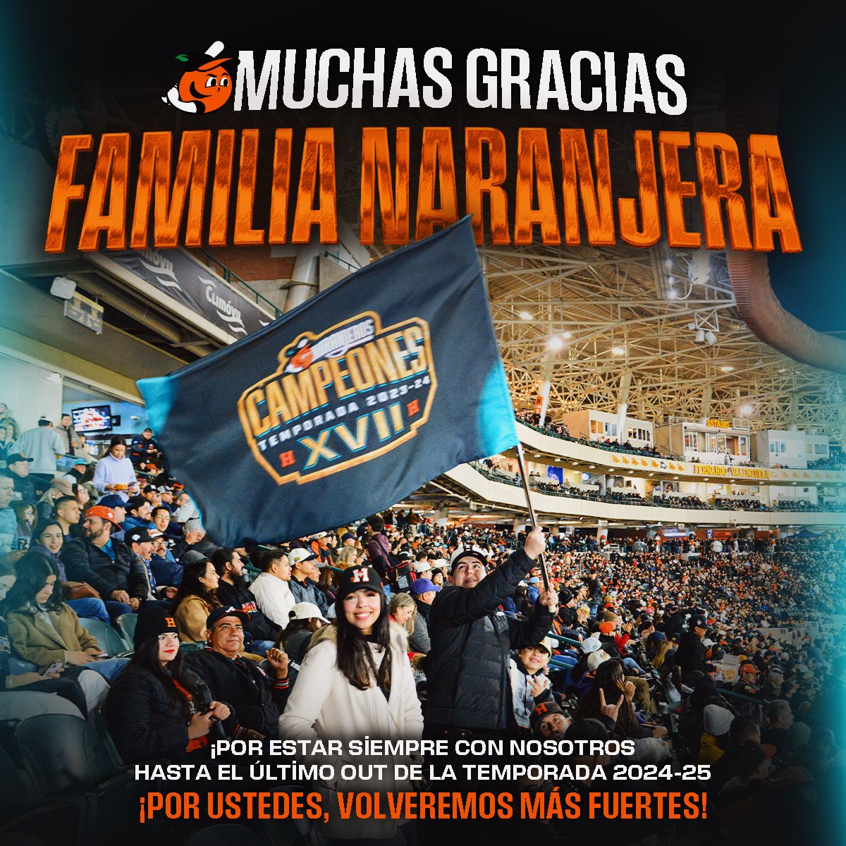 ClubNaranjeros's tweet photo. Cada temporada es un desafío y esta vez nos quedamos lejos del objetivo. 

Gracias, afición, por su pasión y por no dejarnos solos. Ustedes son nuestra inspiración para seguir trabajando más fuerte y alcanzar el lugar que todos queremos.

Nos vemos en octubre 🍊 https://t.co/y5xNunWFzq