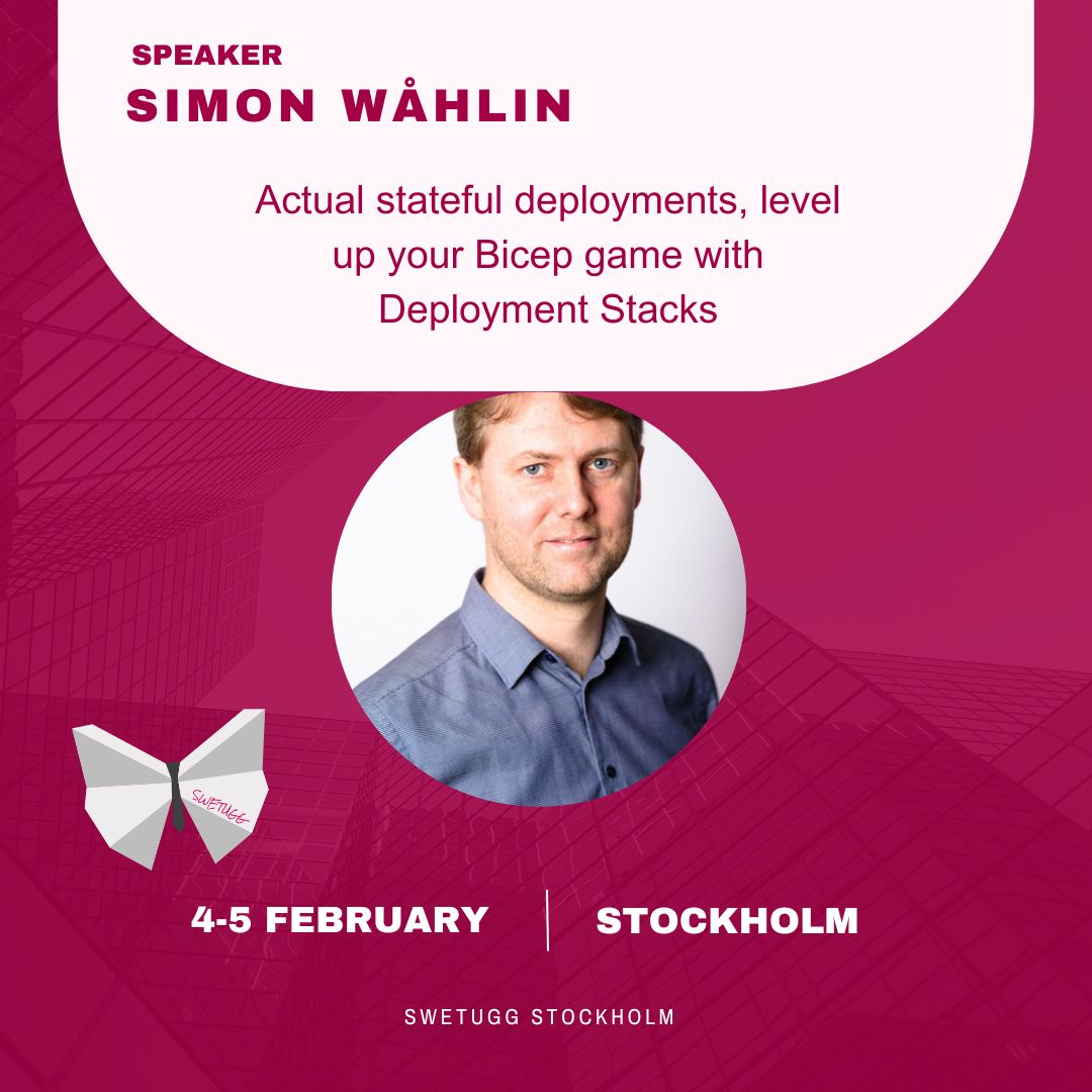 Traditional deployments have limits - Deployment Stacks track resources, handle deletions &amp; enforce deny assignments without code changes.

🎙️ Simon Wåhlin breaks it all down at Swetugg 2025. Bring your Bicep questions!
🗓️ Feb 4-5, Stockholm
#Swetugg #Azure #Bicep