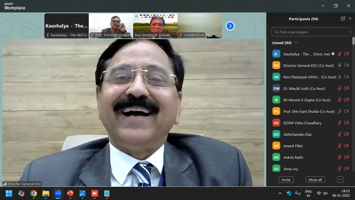 ATAL Online 6-Day FDP (Jan 6–11, 2025) by KSU's School of Healthcare, led by Dr. Shiv Kant Shukla, saw 110+ participants from 25 states. Focus: Agri-biotech innovation, tech commercialization, and entrepreneurship. Sessions by global experts made it a grand success! #ATALFDP