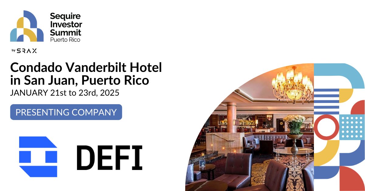 SRAX (@sraxmedia) on Twitter photo Get inspired by DeFi Technologies <a href="/DeFiTechGlobal/">DeFi Technologies</a> (OTCMKTS: $DEFTF) at the Sequire Investor Summit!
defi.tech
π
January 21st - 23rd, 2025
π Condado Vanderbilt Hotel, San Juan, Puerto Rico
π puertorico.srax.com
#SequireSummit2025 Get inspired by DeFi Technologies <a href="/DeFiTechGlobal/">DeFi Technologies</a> (OTCMKTS: $DEFTF) at the Sequire Investor Summit!
defi.tech
π
January 21st - 23rd, 2025
π Condado Vanderbilt Hotel, San Juan, Puerto Rico
π puertorico.srax.com
#SequireSummit2025