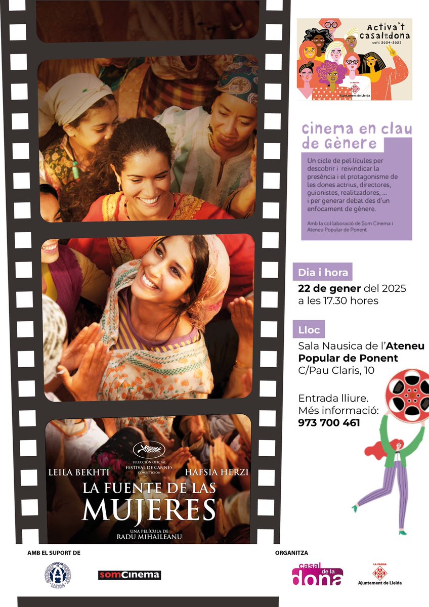 🍿 22 gener
“La fuente de las mujeres”
17.30h 

#Cinema en clau de #gènere
Organitza: Casal de la Dona - Ajuntament de Lleida.

Ateneu Popular de Ponent
Entrada lliure
Més informació 
973700461

🐌🙋🏻‍♀️ #ÀreaDonaFecoll #AplecLleida #EntitatUtilitatPública