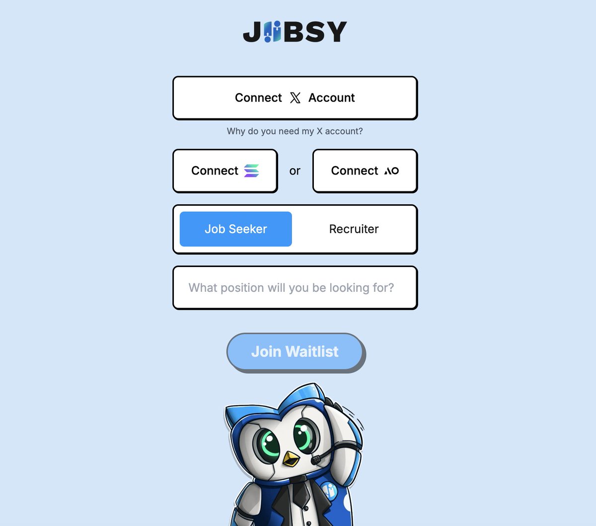 Looking for a job or top talent?
Just say, "Hi, Jobsy! 👋"

Waitlist is now live at hijobsy.ai!

🎯 For job seekers: Earn rewards for landing your next role. No need for non-stop  scrolling.
🤝 For recruiters: Find talent with bonus perks, in a cheap, smart and fast