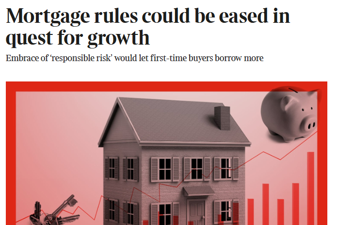 Not in itself a bad thing to take a dead hand (or dead little finger) of regulation off financial services. But imagining you can increase growth by increasing house prices, and sucking more savings into property... LUNACY. We are governed by idiots.