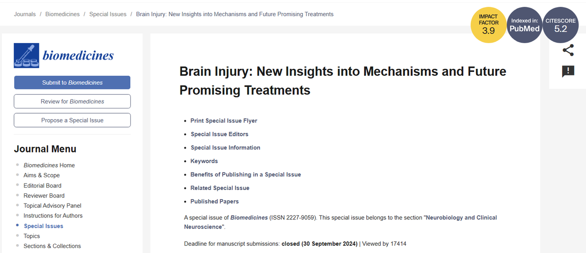 Biomed_MDPI's tweet photo. #biomedicines #SpecialIssue #MustRead
🚀 Exciting News! 🔥 Our Special Issue is HERE! 📚 
Title: #BrainInjury🐔: New Insights into Mechanisms and Future Promising Treatments🚀
🌟 Click the link below to view it now
https://t.co/ZLcUc1j0Nj
@MDPIOpenAccess   @MDPIBiologySubj https://t.co/heV7S5w5wD