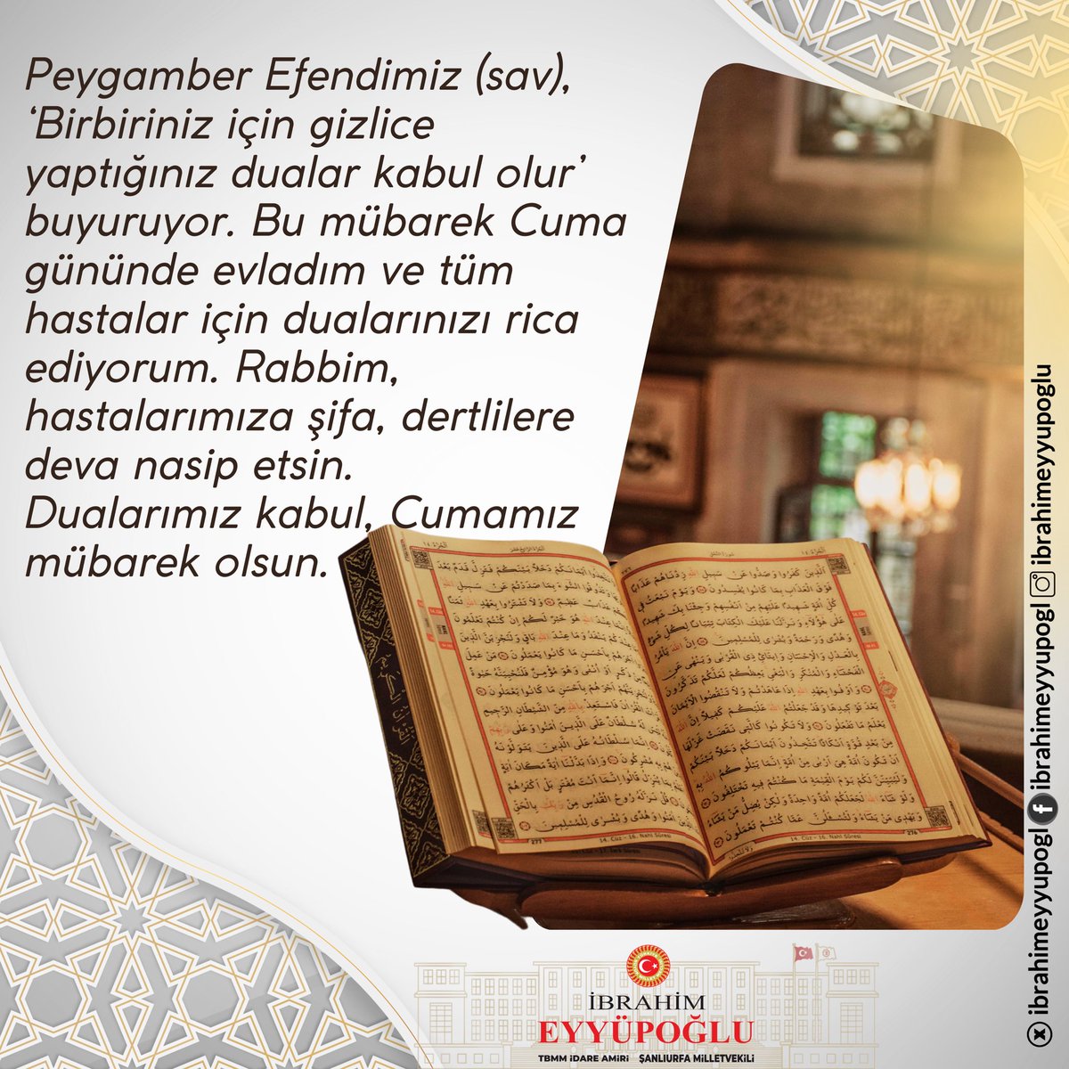 Aziz hemşehrilerim ve kıymetli dostlarım, kızımın geçirdiği talihsiz rahatsızlık sürecinde dualarıyla yanımızda olan, arayıp sorarak ve bizzat hastaneye gelerek destek olan tüm dostlarıma gönülden teşekkür ediyorum. Yoğunluktan dolayı telefona cevap veremediklerimden helallik