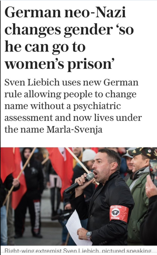 Ja, mensen. Deze Liebich heeft daar VOLLEDIG recht op onder de nieuwe Duitse zelfidentificatiewet. Sven is nu Marla  en wie hem een man noemt kan een hoge boete verwachten.

What say you, <a href="/D66/">D66</a>? Nog steeds zo voor die wet?
