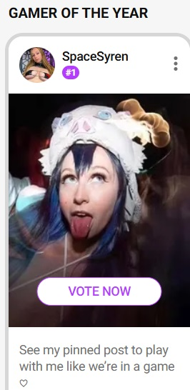 Help keep her in 1st place! <a href="/spacesyren/">SpaceSyren</a>