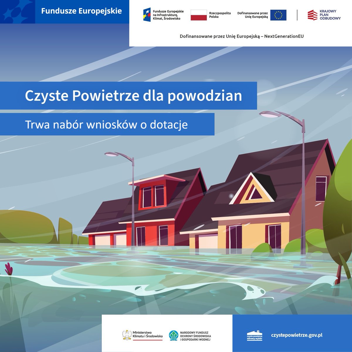 NFOSiGW's tweet photo. Przypominamy o trwającym programie Czyste Powietrze dla powodzian. Osoby poszkodowane w ubiegłorocznej powodzi mogą uzyskać dotację na:
✅ wykonanie audytu energetycznego,
✅ wymianę źródła ciepła,
✅ termomodernizację domu,
✅ instalację fotowoltaiczną.

Wnioski o dofinansowanie można składać do 31 marca 2025 r. lub do wyczerpania środków. Szczegółowe informacje na stronie https://t.co/l6VZSVtysK

#CzystePowietrze @MKiS_GOV_PL 
@WFOSiGWWroclaw @OpoluW @WfosigwG @WFOSiGWKatowice