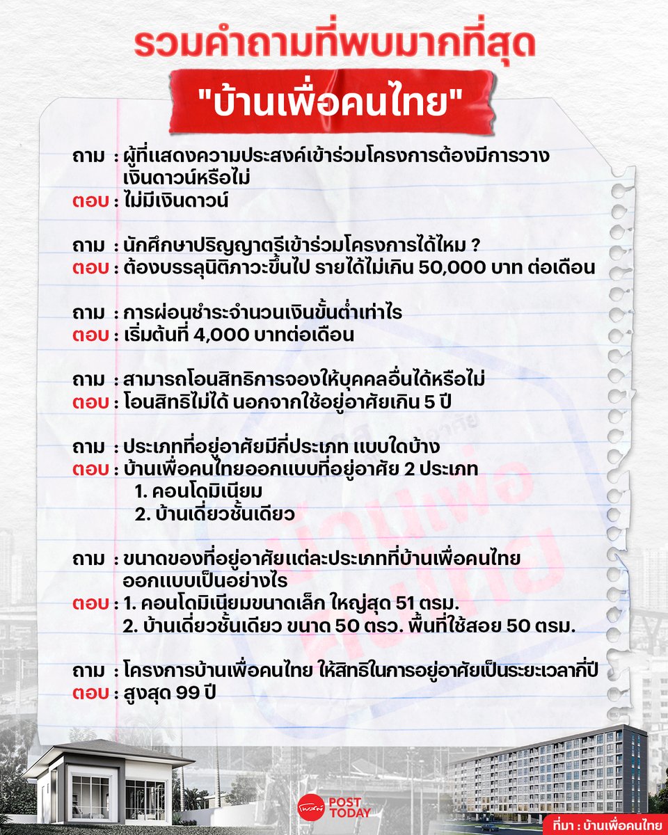 PostToday's tweet photo. ถามปุ๊บตอบปั๊บ! คำถามที่พบบ่อย "บ้านเพื่อคนไทย" มีอะไรบ้าง
.
อ่านข่าวเพิ่มเติมที่ : https://t.co/PaIIjTlXnU
.
#บ้านเพื่อคนไทย
#วิธีลงทะเบียนบ้านเพื่อคนไทย
#จองสิทธิ์บ้านเพื่อคนไทย
#SRTA
#การรถไฟแห่งประเทศไทย
#การถไฟ
#เชียงราก
#เชียงใหม่
#โพสต์ทูเดย์
#Posttoday https://t.co/40IBZW9hm1