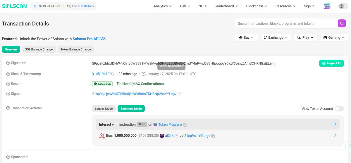 ai314dao's tweet image. 🔥 Big news!  

💰 We just have burned 1,000,000,000 $ai314 tokens and the LP tokens. 

solscan.io/tx/3Hyd6hGgdyt…

solscan.io/tx/59pcskzfdcU…

🙏 Thank you for your trust and support. Together, we will make $ai314 stronger than ever! 💪  

#ai314 #Solana #PiNetwork $CRYPTO $SOL