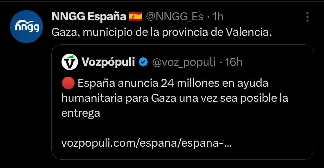 - Ayudas a Gaza: 24 millones de euros.

- Ayudas a Valencia: 16.000 millones de euros.

Sois miserables. No tenéis vergüenza.