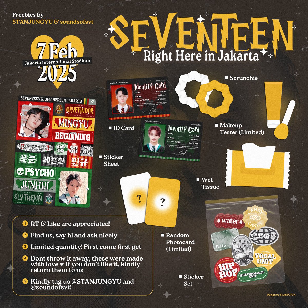 soundsofsvt's tweet photo. MINGYU &amp; JUN HARRY POTTER THEMED FREEBIES for SVT RIGHT HERE IN JAKARTA🎩 by @STANJUNGYU &amp; @soundsofsvt

🪄 8-9 feb 2025 (location tba)
🪄 limited qty only!
🪄 rt &amp; likes are appreciated
🪄 kindy tag us if you received them

see you there!✨

#SVT_RIGHT_HERE_IN_JAKARTA #민규 #준 https://t.co/EjlsFFAdOI