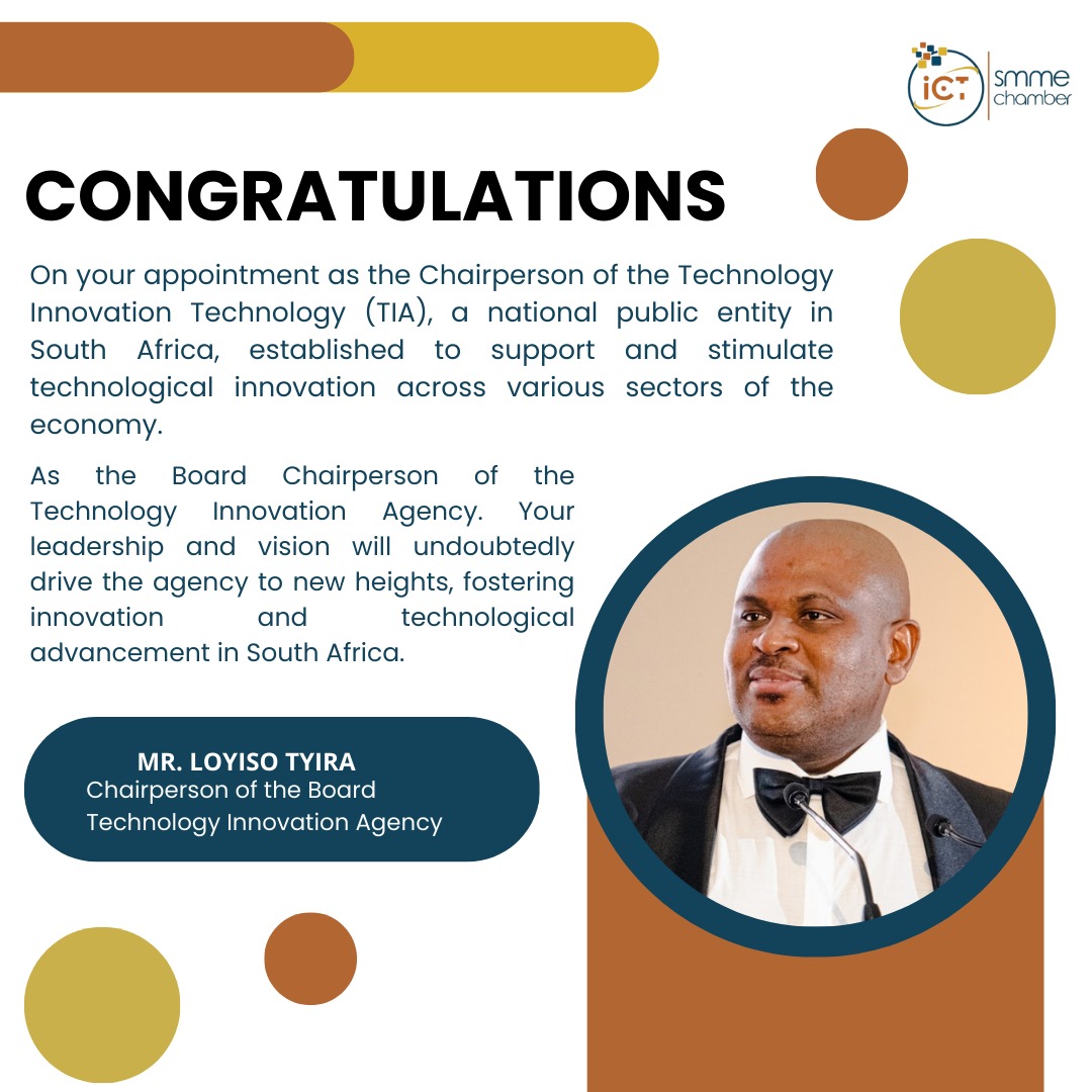 We congratulate you and wish you all the best in the new role. 
As Innovators in the Chamber we are looking forward to your leadership, increased registered patents and profitable local products that will take SAs localisation agenda to the next level.
Halala Jali, Mpevu, Juta,