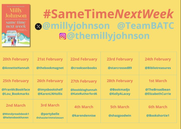 Wendyreadsbook1's tweet image. Fabulous #bookmail yesterday from @TeamBATC @BookMinxSJV 

I’m on the #blogtour for #SameTimeNextWeek by @millyjohnson in March and can’t wait. 

‘Everything changes, but true friendship is forever’